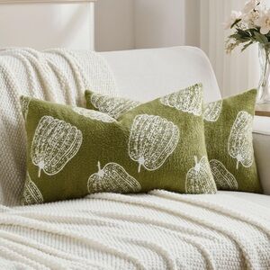 Fall Festive EMBROIDERED PUMPKINS Pillow Covers LUMBAR Rectangle 12x20” (2-pack)